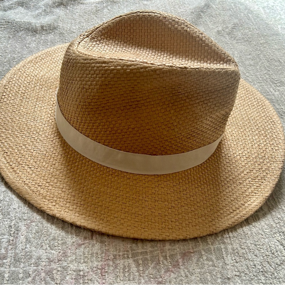 J. Crew Beige Straw Hat with White Band